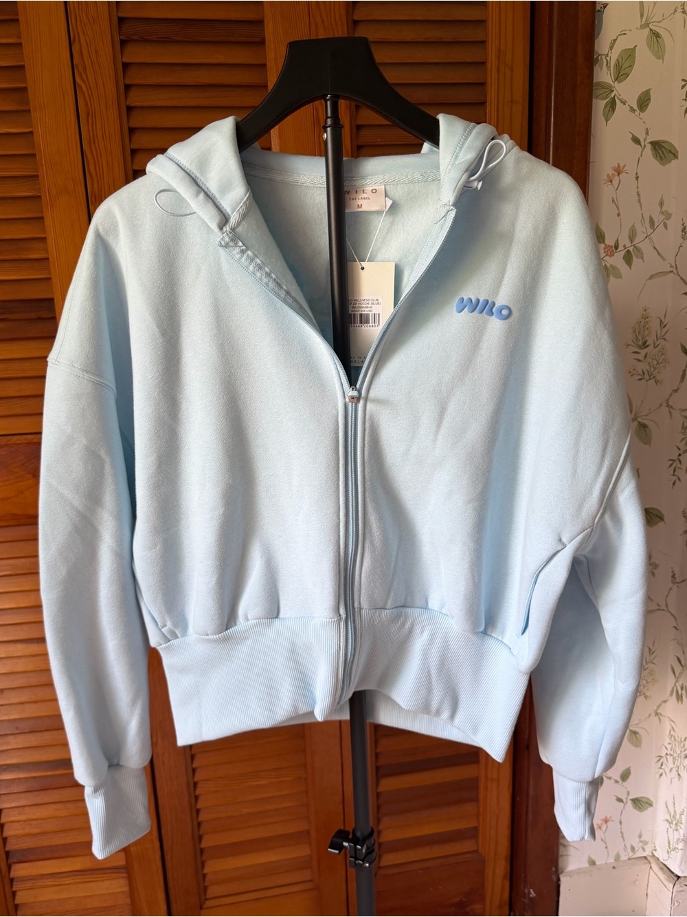 NWT Light Baby Blue WILO THE LABEL Wellness Club Zip-Up Hoodie Sz Medium - Picture 1 of 4